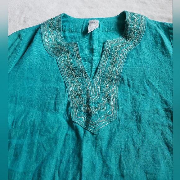 Craig Taylor Women's Embroidered Tunic Top turquoise Blue S Linen Trixie - Picture 7 of 16